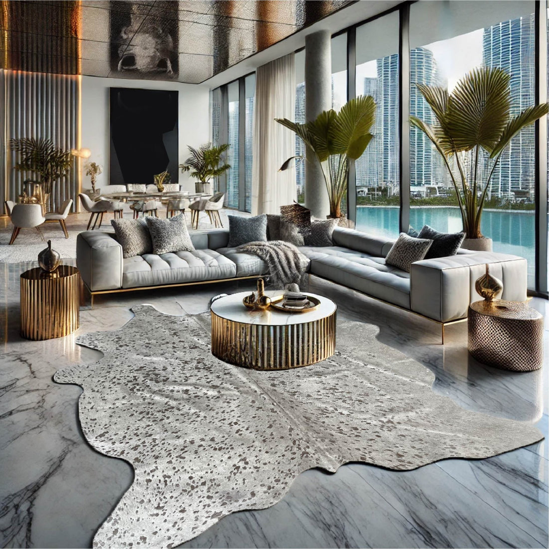 SILVER | FREE FORM HIDE RUG - area rug - KAYMANTA | Luxury Rug Makers